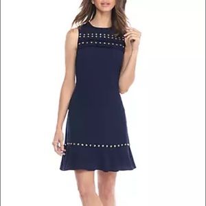 Michael Kors Navy Studded Ruffle Flounce Dress